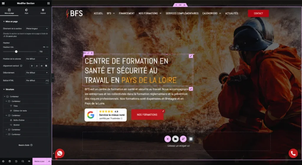 le site bfs prevention sur elementor