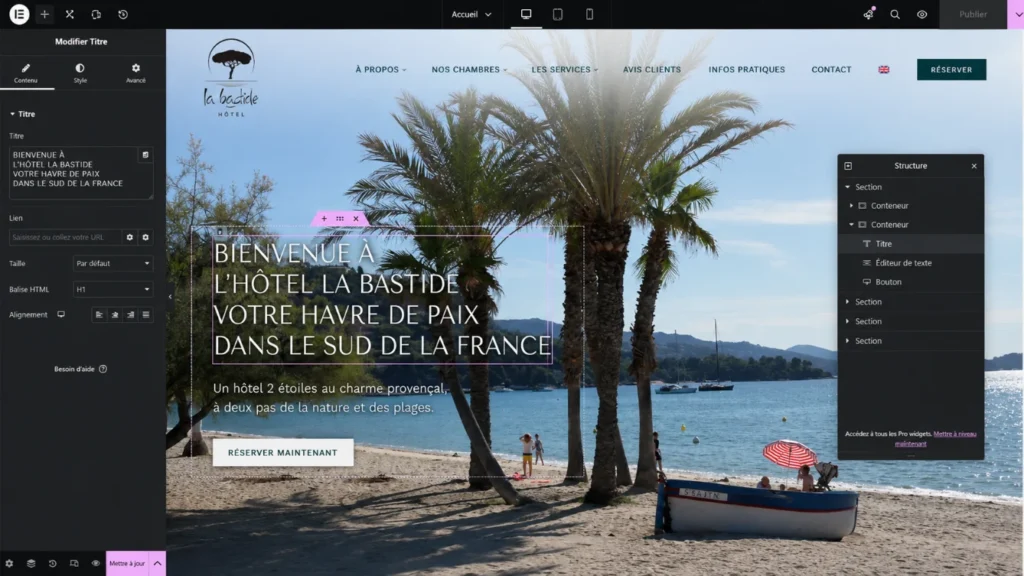 le site hôtel la bastide sur elementor