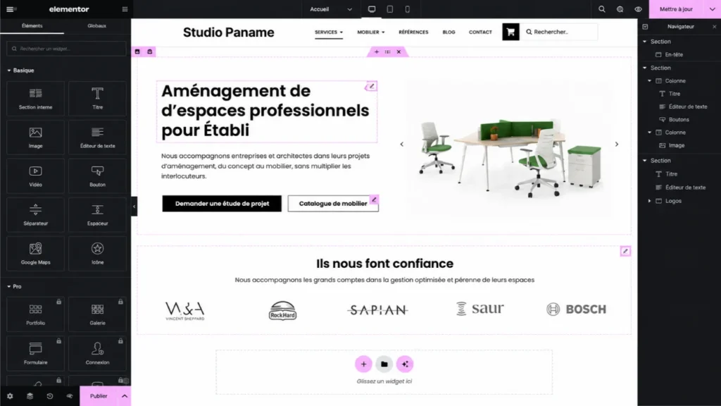 le site de studio paname sur elementor